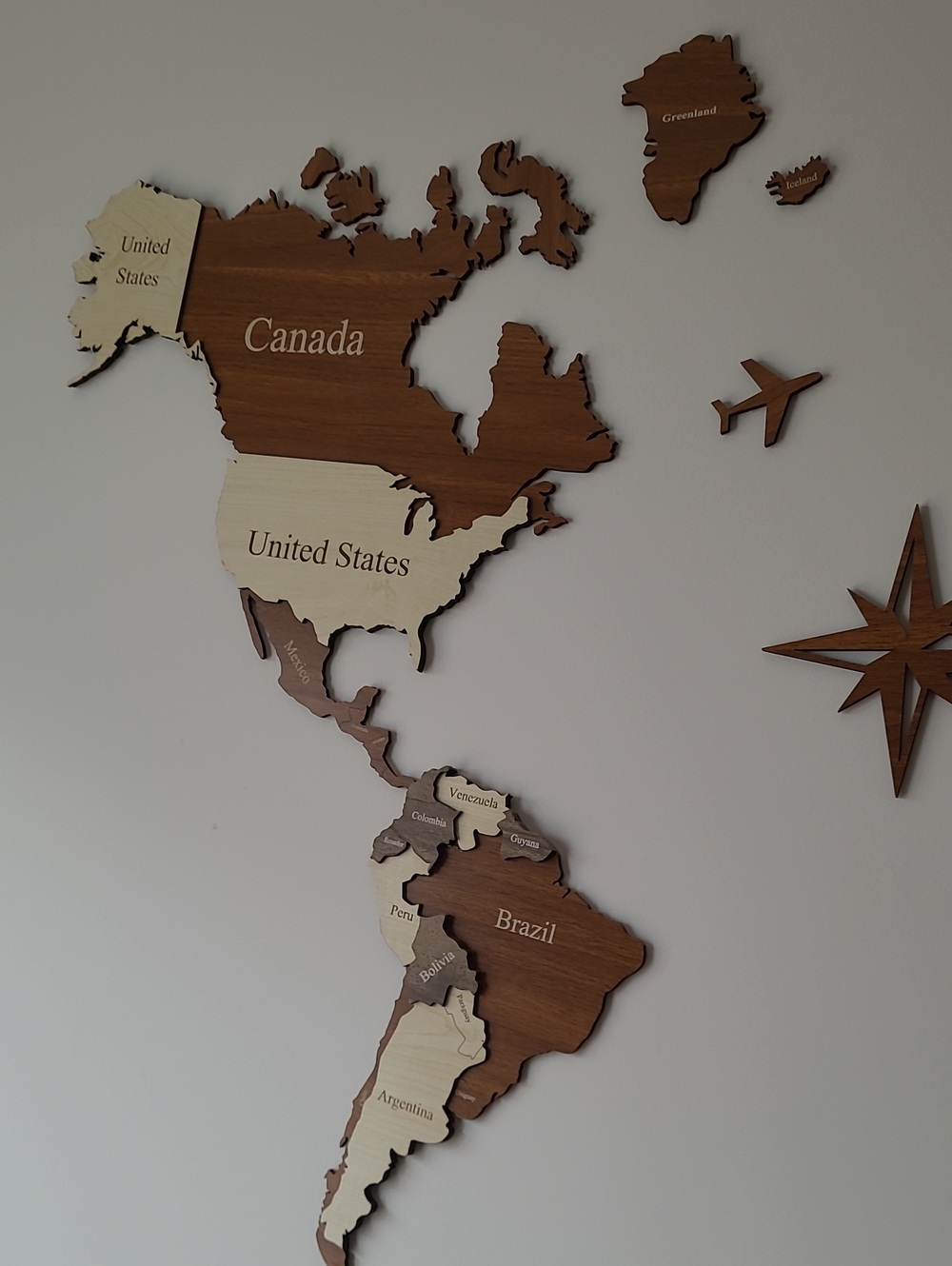 Wooden World Map Wall Decor - Brown & Cream